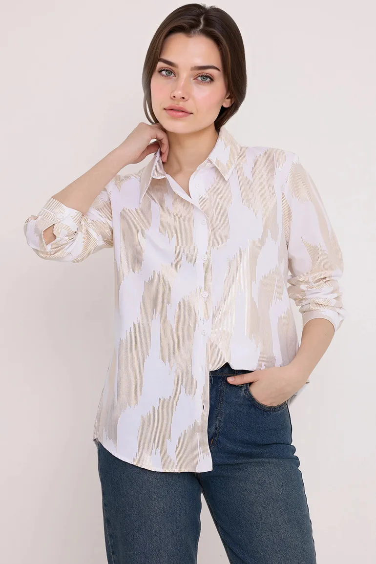 BDART Printed Crepe Shirt with Pompom Details