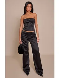 Black Satin low Rise Straight Leg trouser