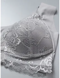 Grey Lace Insert Padded Non Wired Bra and Midi Brief Set - 3