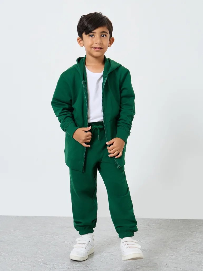 Green Cotton Cuffed Joggers with Pockets