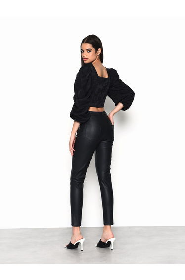 Glamorous Black Brocade Tie Neck Puff Sleeve Crop Top product thumbnail 3