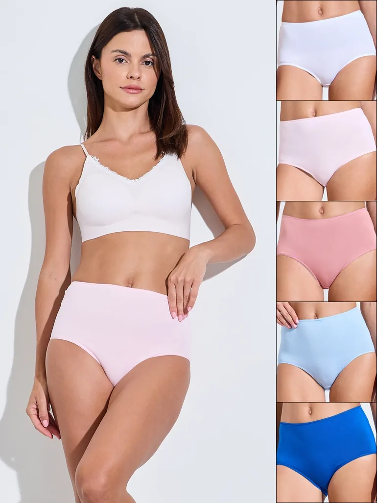 Pack of 5 - Solid Cotton Blend Full Briefs