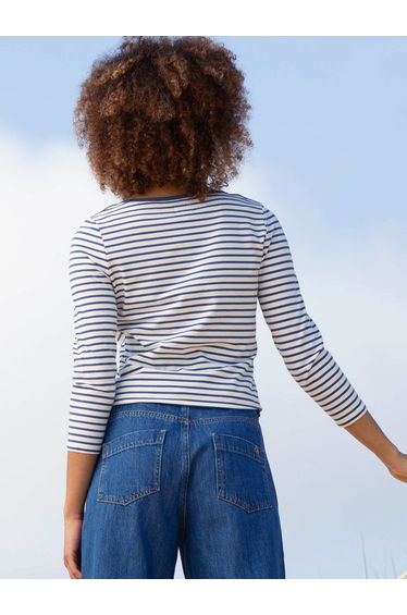 Ashington boat neck 3/4 sleeve jersey top navy stripe product thumbnail 3
