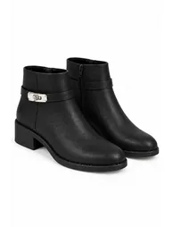 Mayfair Luxe Iconic Buckle Low Heel Zip Up Faux Leather Ankle Boots Black - 2