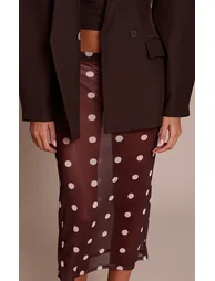 Chocolate Mesh Polka Dot Midi Skirt - 3