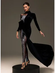 Lumetron Pearl Rhinestone Velvet Jumpsuit - 1