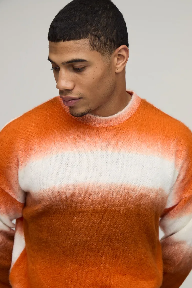 Relaxed Boxy Extended Neck Ombre Knitted Jumper - orange - 2