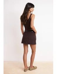 Brown Belted Low Waist Mini Denim Shorts Skirt - 4