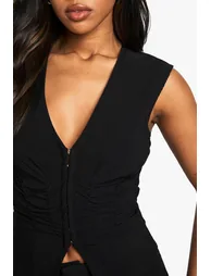 Bengaline Ruched Sleeveless Hook & Eye Top - black - 3