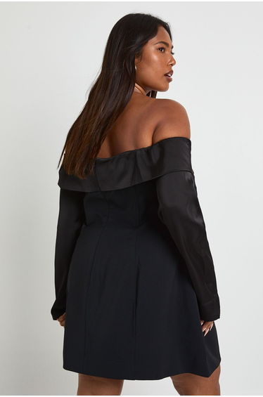 Plus Gold Button Bardot Skater Dress - black product thumbnail 3