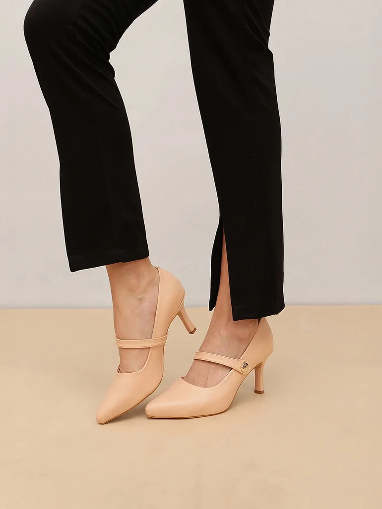 Women Pointed Toe Pumps with Snap Button