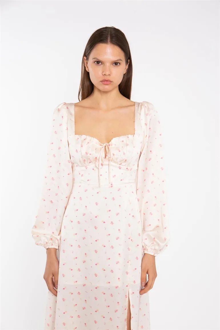 Peach-Pink Daisy Milkmaid -Dress - 3