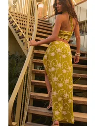 Olive Floral Embroidered Trim Detail Maxi Skirt Co-ord - 1