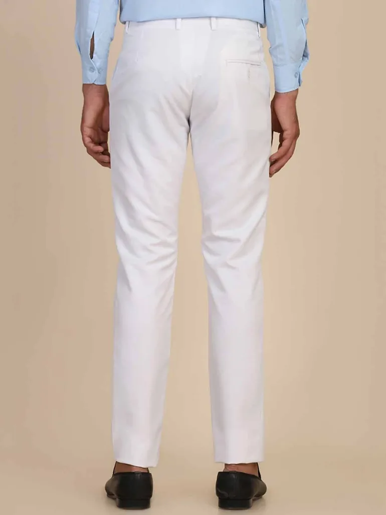 Men White Slim Fit Formal Trousers - 4