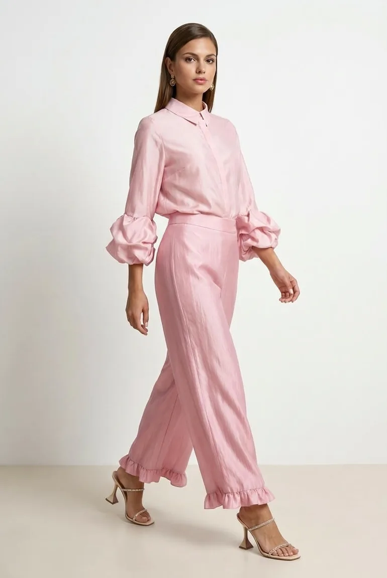 Pink Crepe Pants - 1