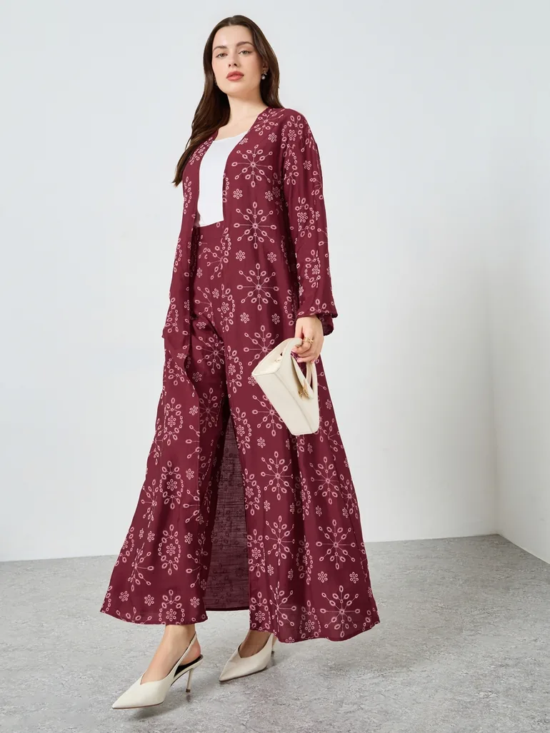 Women Printed Kimono and Wide Leg Pants Co-Ords