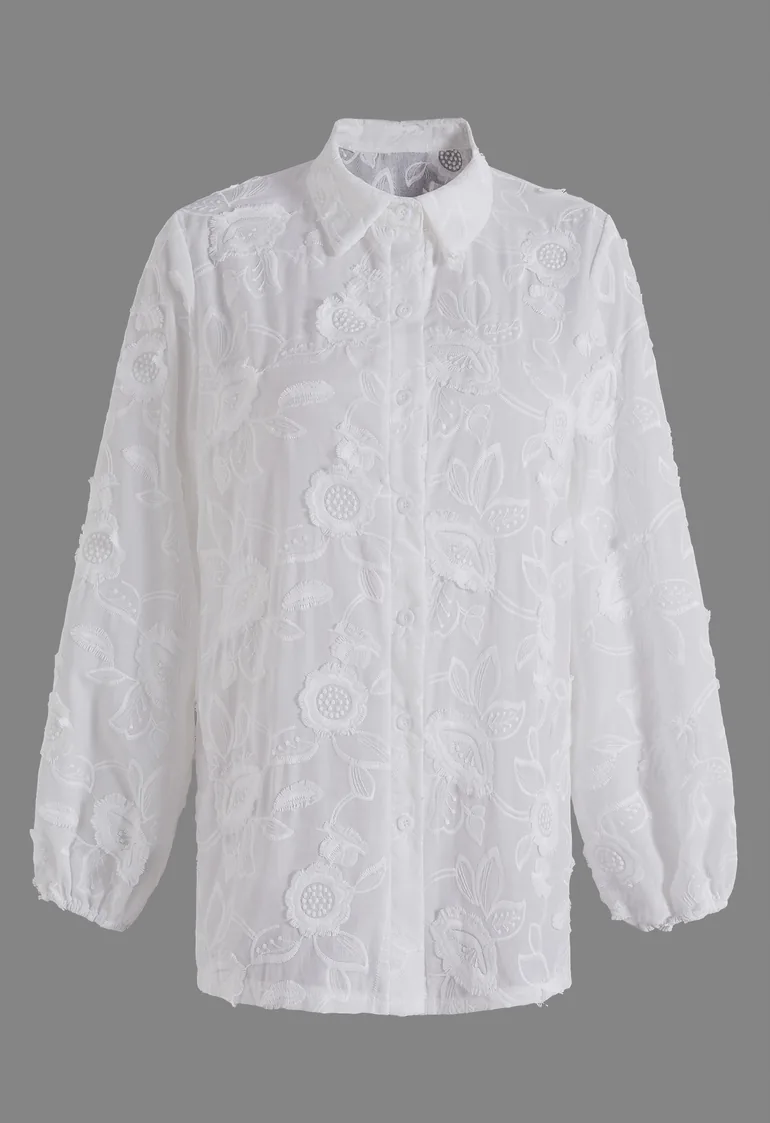 3D Bloom Embroidered Puff Sleeve Cotton Shirt and Shorts Set for Resort Getaways & Beach Dinners - 4