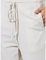 Off White Wide Leg Pants with Side Pocket - 3