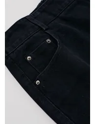 Double-Buttoned Flap Denim Mini Skirt in Black - 5
