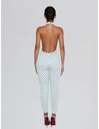 Selvaron Halterneck Dot Cutout Jumpsuit In White - 3