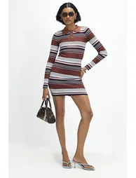 Blue Stripe Knitted Polo Mini Dress