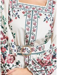 Off White Floral Square Neck A-Line Maxi Dress - 3
