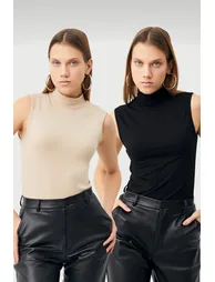 BIPANTOLON Women's 2-Pack Sleeveless Half Turtleneck Bodysuits