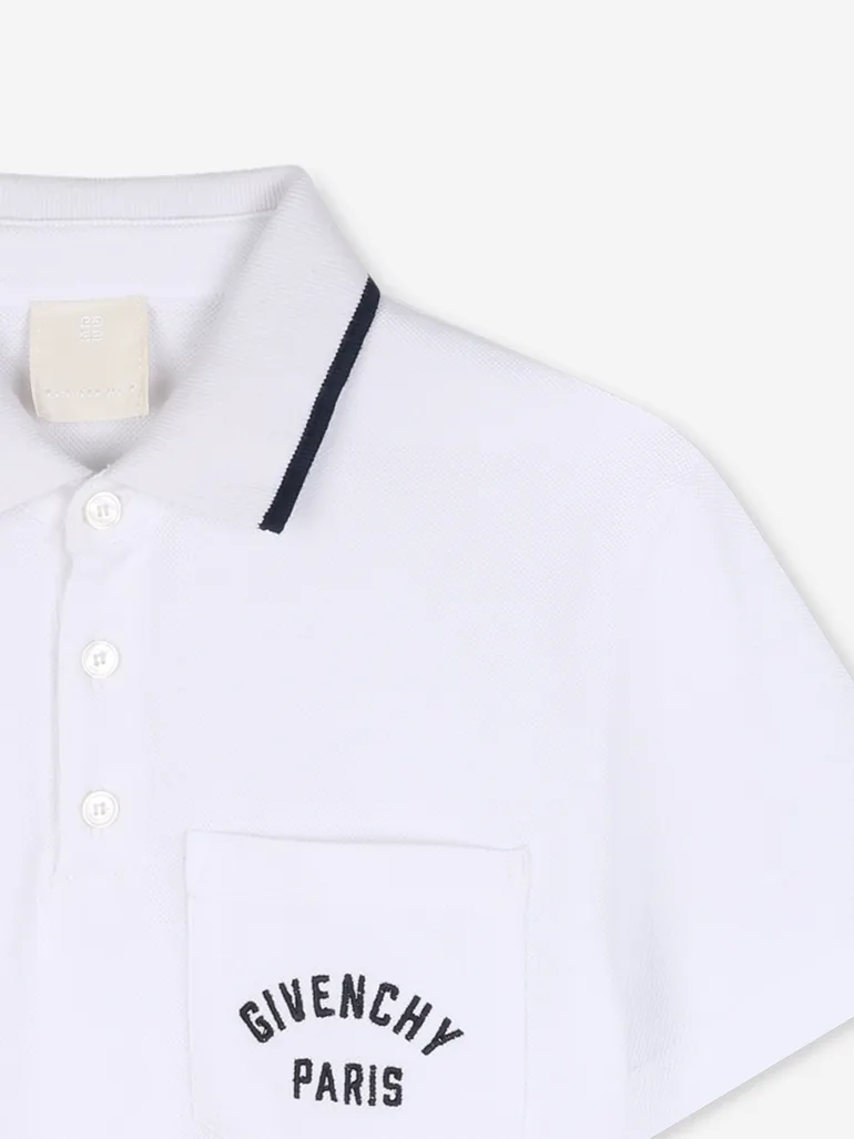 Givenchy Boys Logo Pocket Polo Shirt in White - 2