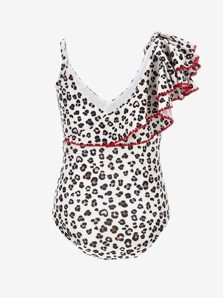 Girls Leopard Print Swimsuit in Beige - 1