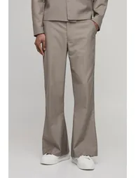 Contrast Piping Flared Tailored Suit Trousers - taupe - 1