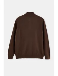 Wardrobe Essentials Brown Wool Content Regular Cut Stand Collar Knitwear Sweater - 3