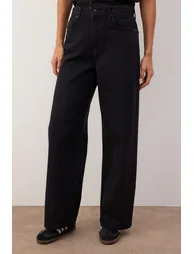 Black adjustable waist high waist wide leg jeans - 2