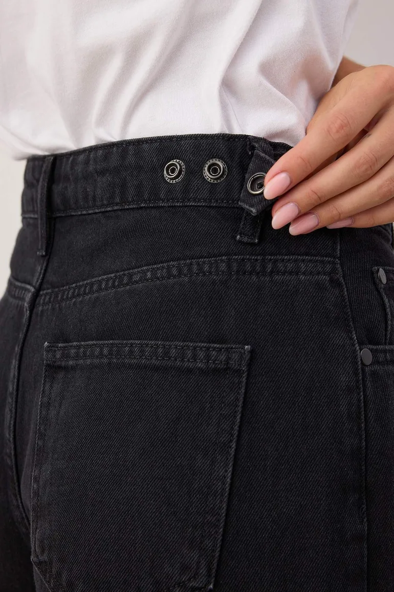 Black adjustable waist high waist wide leg jeans - 3