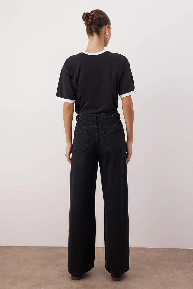 Black adjustable waist high waist wide leg jeans - 4