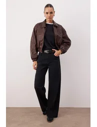 Black adjustable waist high waist wide leg jeans