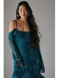 Petite Chiffon Ruffle Cold Shoulder Midi Dress - 3