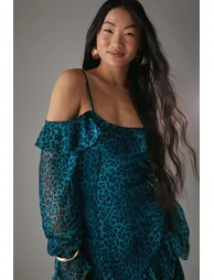 Petite Chiffon Ruffle Cold Shoulder Midi Dress - 1