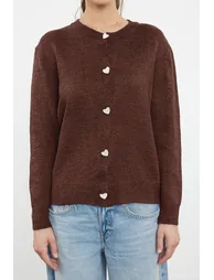Brown Soft Texture Gem Button Jacket Look Knitwear Cardigan - 2