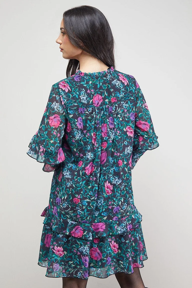 Printed Boho Ruffle Button Down Mini Dress - 2