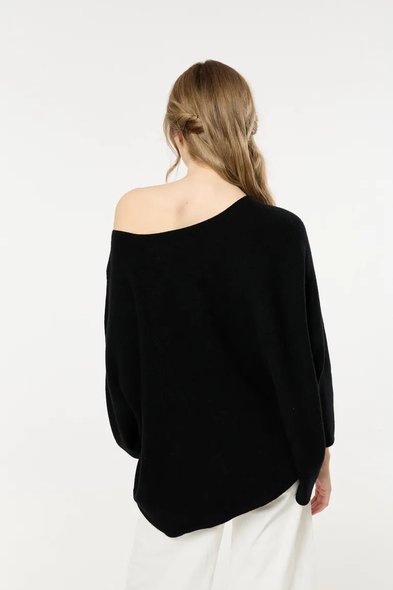 Black Off Shoulder Relaxed Knit Jumper - 3