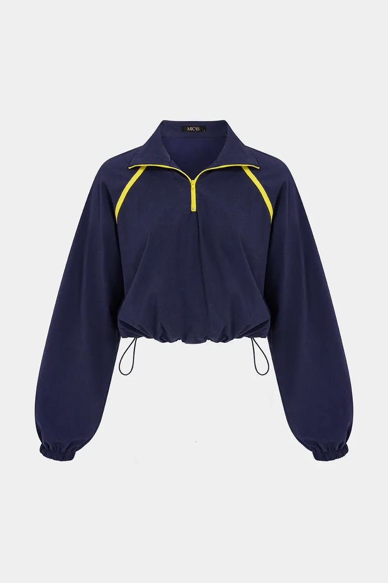 Contrast Zipper Drawstring Jacket - 1