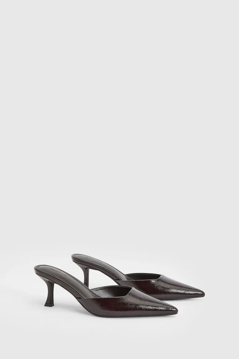Patent Square Toe Court Mules - burgundy - 2