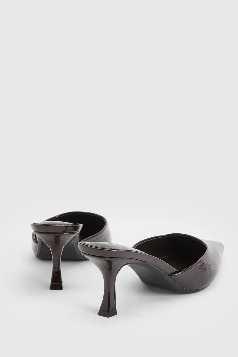 Patent Square Toe Court Mules - burgundy - 3