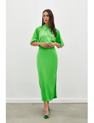Satin Skirt with Waist Pleat Detail - 3