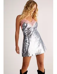 Sequin Lace Trim Mini Slip Dress