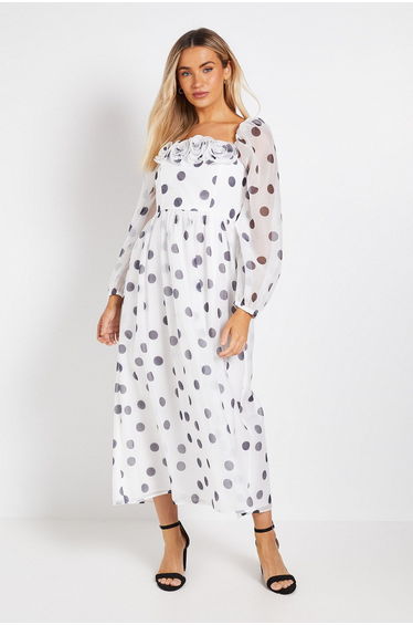 DP Luxe Flower Detail Square Neck Printed Oranza Mini Dress