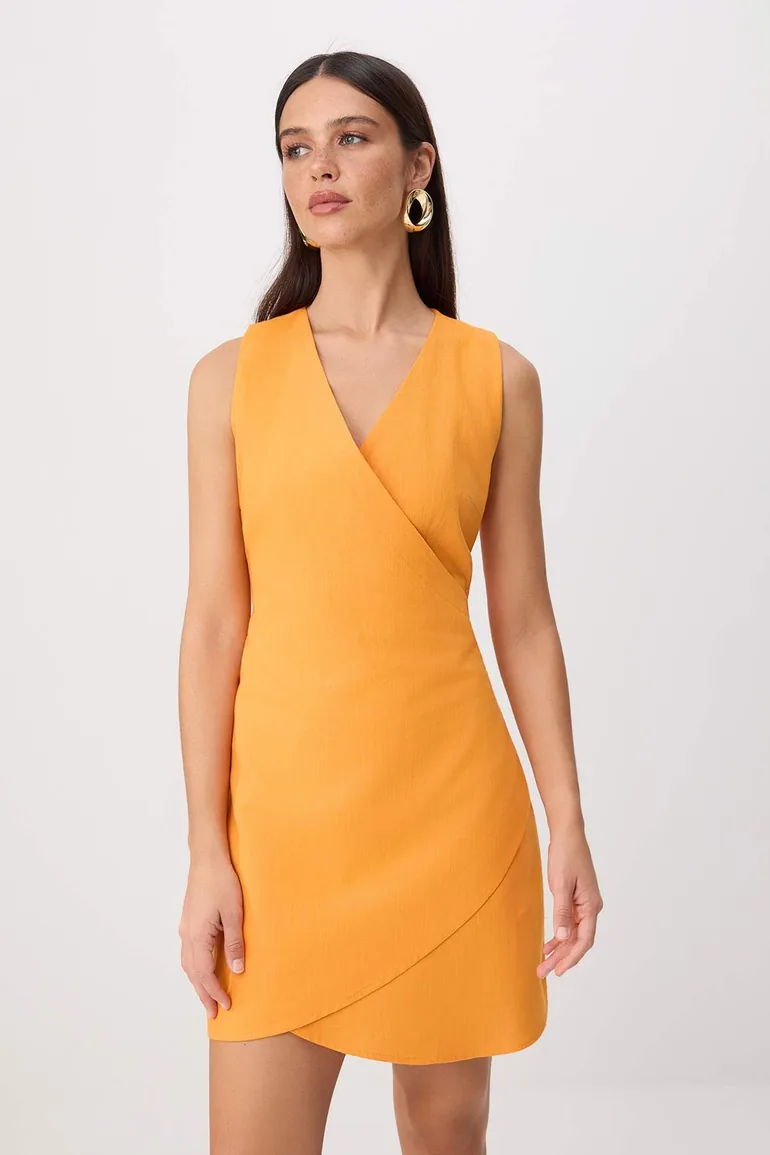 Orange Beaded Short / Mini Woven Dress