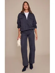 Navy Peach Skin Straight Leg Trouser