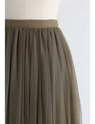 Can't Let Go Mesh Tulle Skirt in Army Green - 2