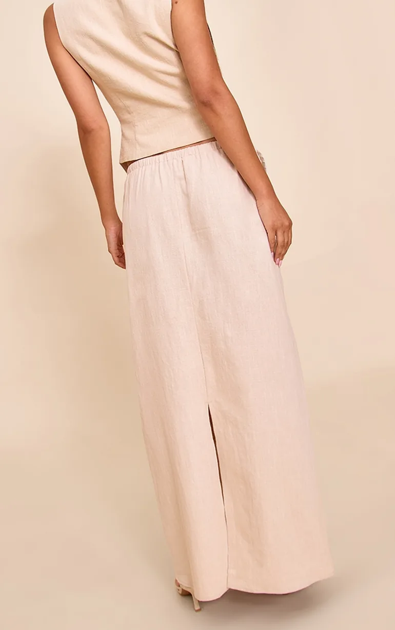 Natural Premium Linen Drawstring Maxi Skirt - 2